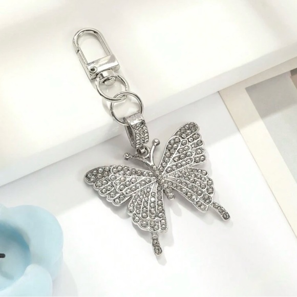 Silver Rhinestone Butterfly Keychain - Picture 1 of 2